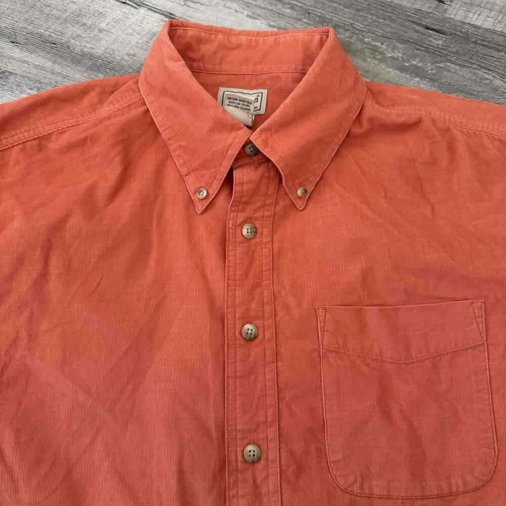 LL Bean Corduroy Shirt Mens Large Orange Button Up Long Sleeve Light Gorpcore